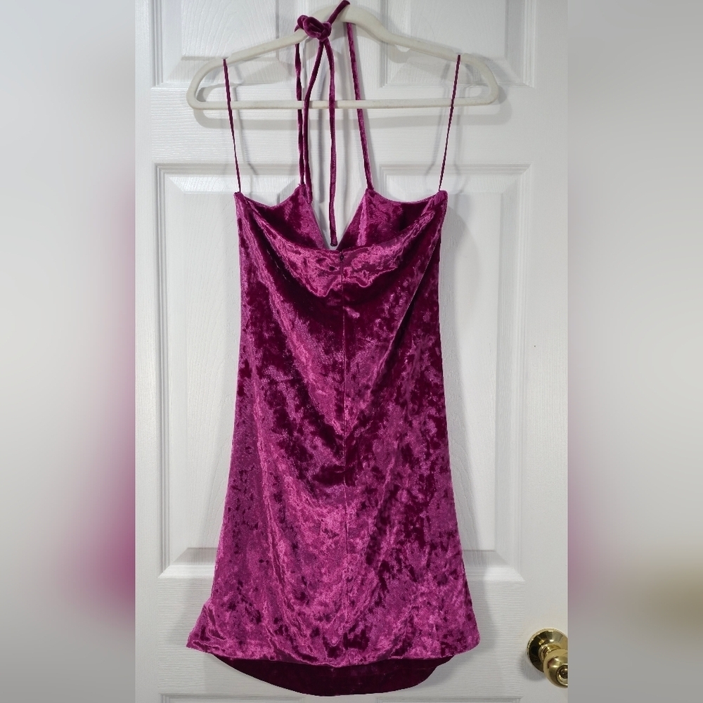 WAYF Purple Velvet Ruched Halter Cowl Neck Mini Dress - Size M - Picture 6 of 9